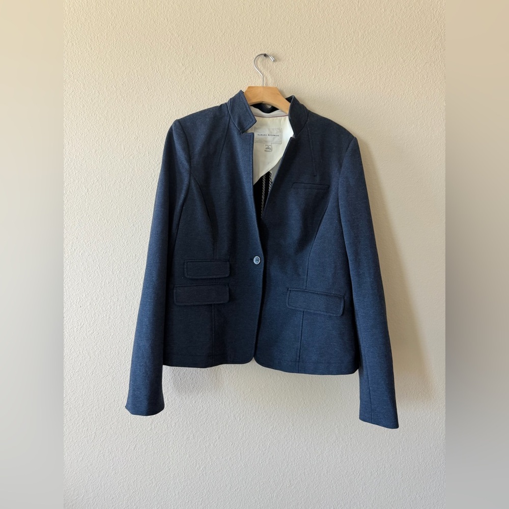 Banana Republic Navy Collarless Wool-Blend Blazer